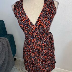 Women’s Small Universal Thread Red Floral Sleeveless Wrap Dress